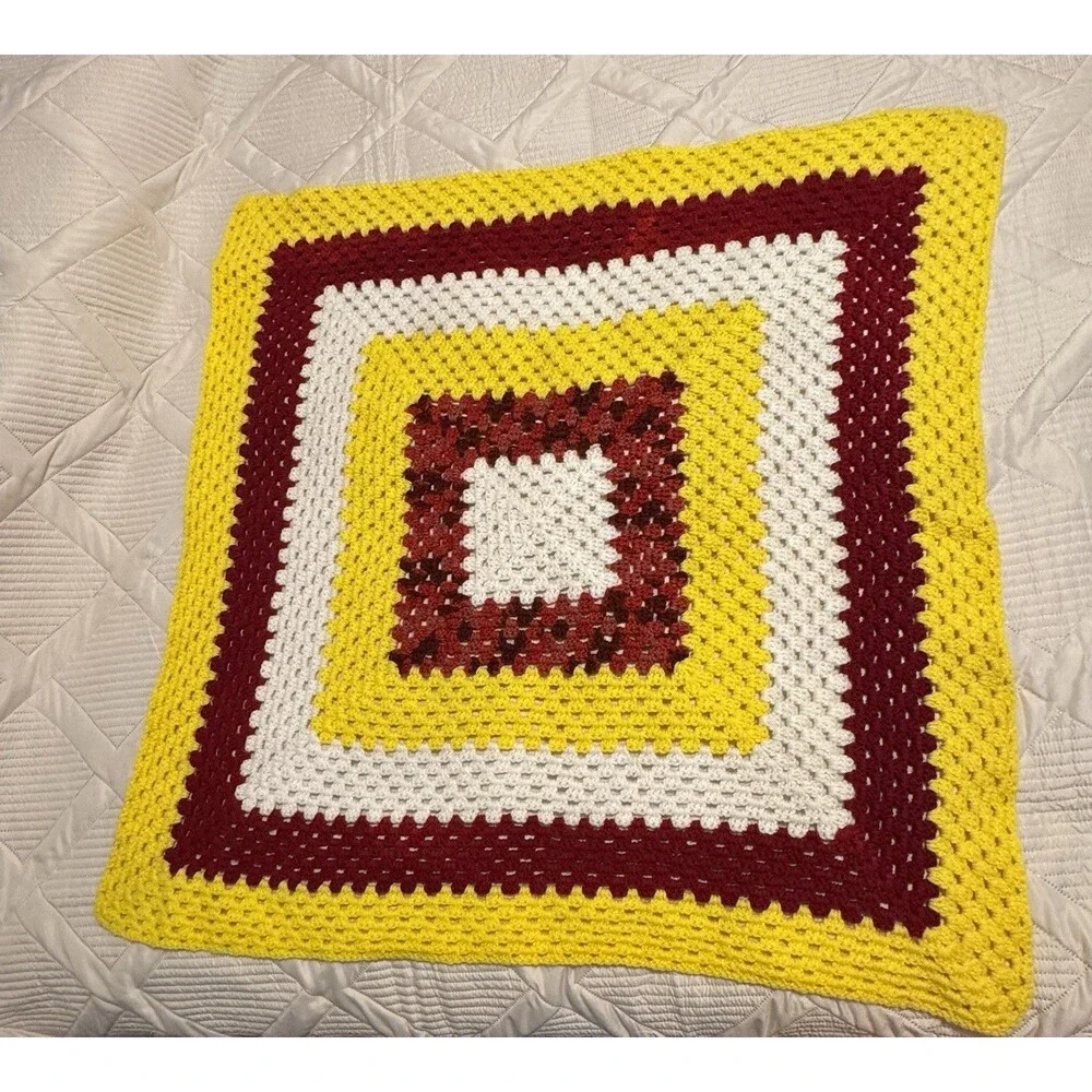 Handmade Crochet Afghan Lap Blanket Granny Square Throw Cottage core 40.5”